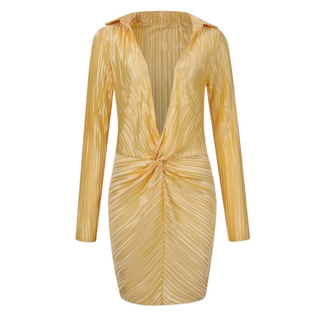Pale Yellow Accordian Pleated Gathered Dress